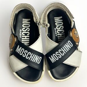 Moschino Kids Black and White Bear Velcro Sandals Size 7 Toddler Rare Italy